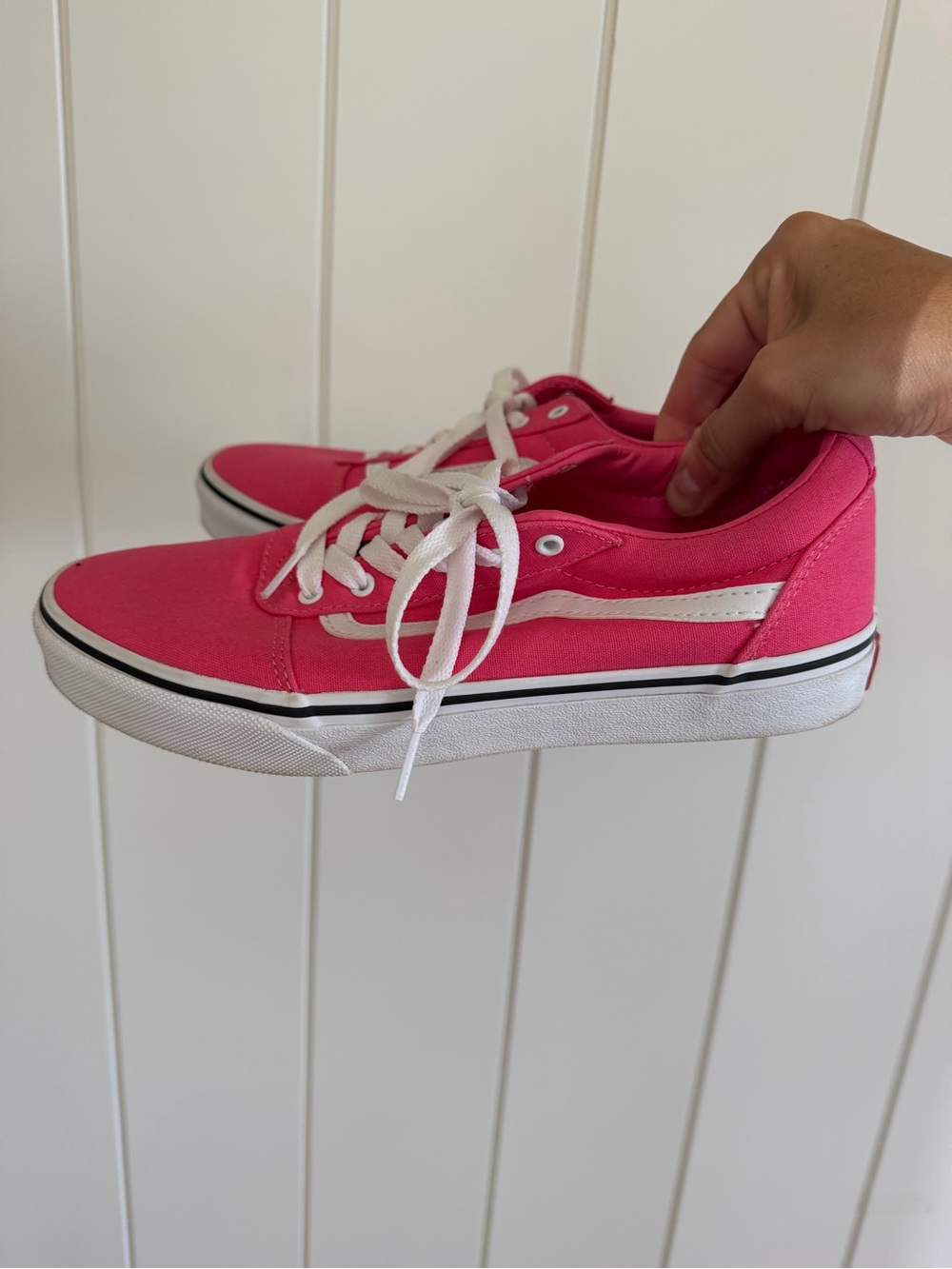 Vans Pink Canvas Low-Top Sneakers with White Stripe - Picture 2 of 5